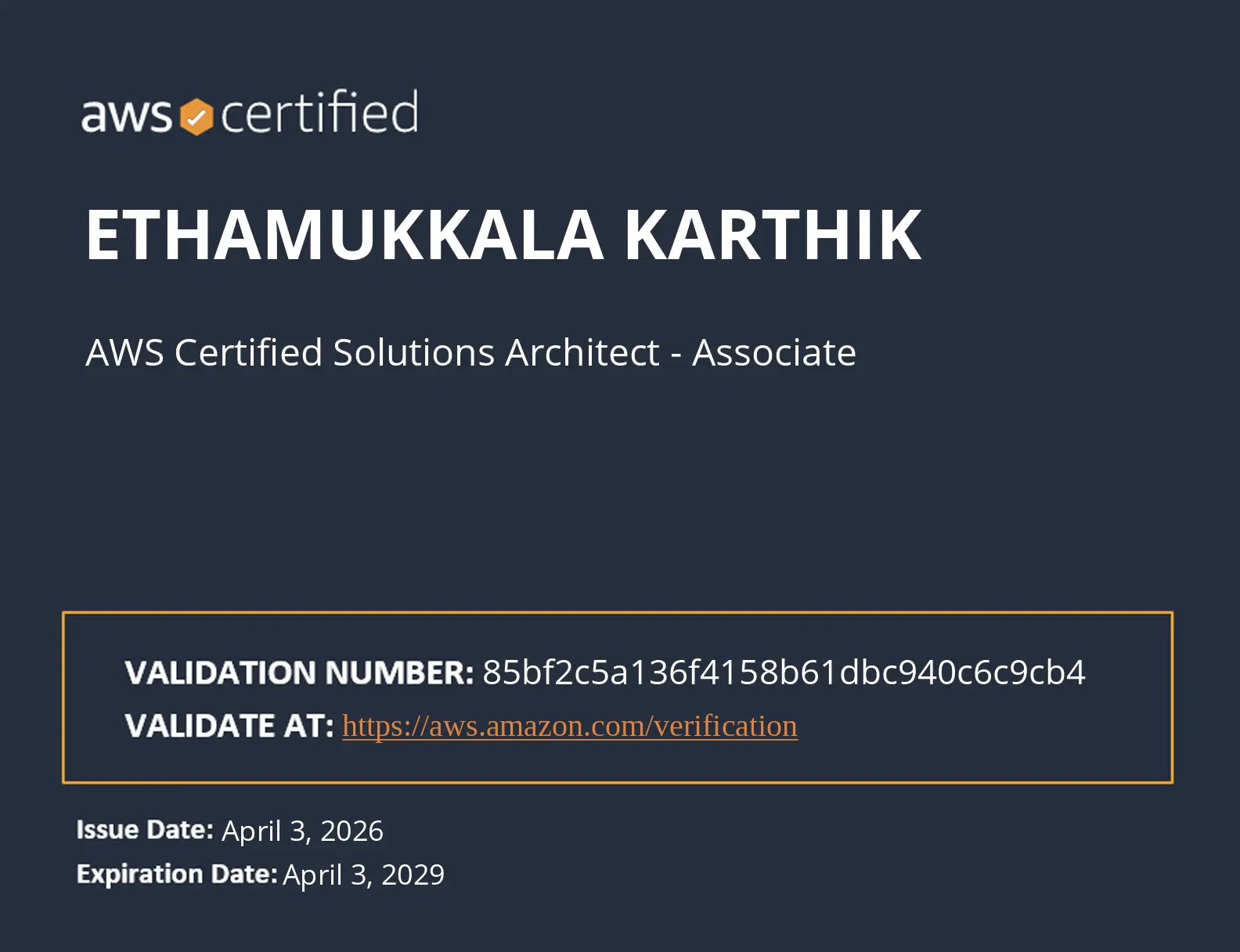 AWS Solutions Architect Certificate